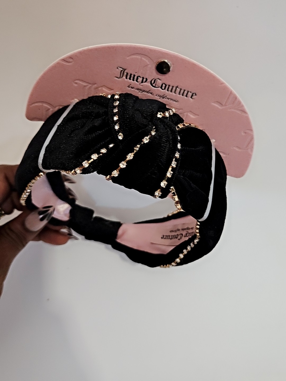 Juicy Couture Black Knotted Headband with‎ Gold Crystal Accents